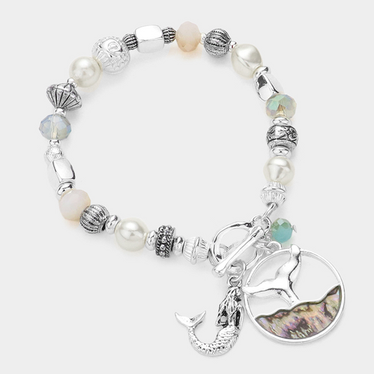 Abalone Whale Tail and Mermaid Charm Bracelet